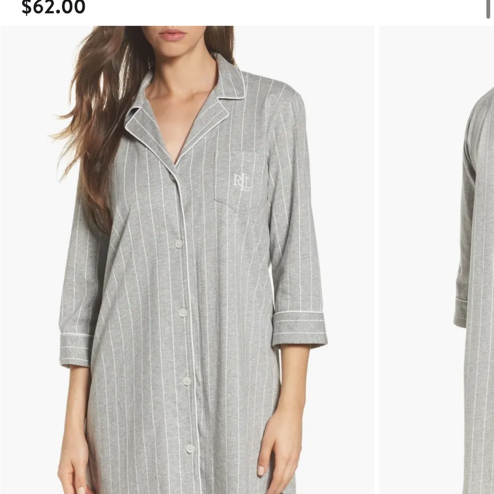 Ralph Lauren Cotton Jersey Sleep Shirt Greystone Gray Stripes